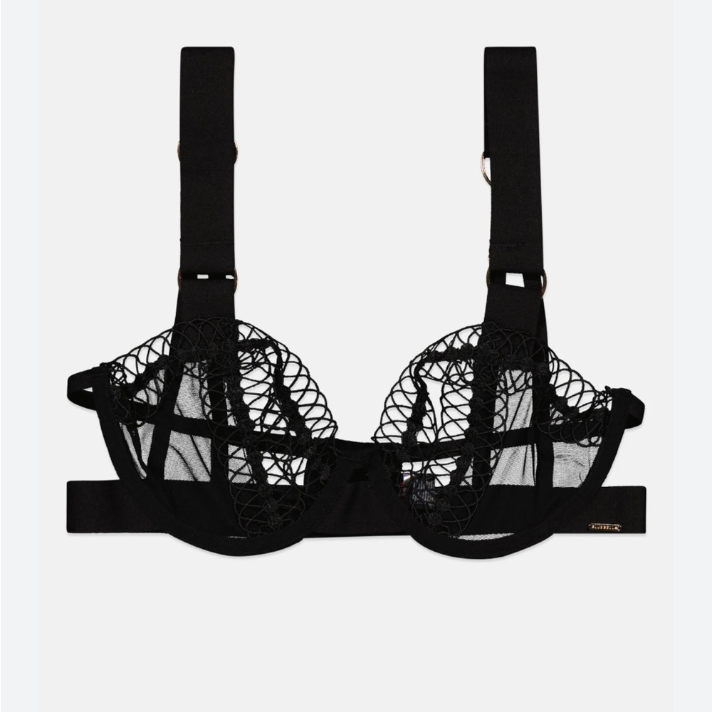 NWOT Bluebella Mia semi open cup sheer mesh bra with crochet detail